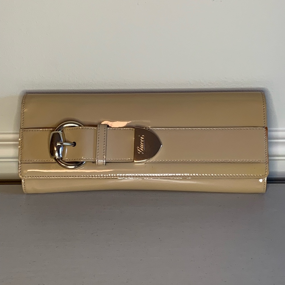 Gucci Romy Patent Leather Buckle Clutch